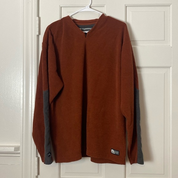 Vintage Prana V-Neck Sweater Terry Cloth Made in USA Maroon oversized Size Large - Picture 1 of 5